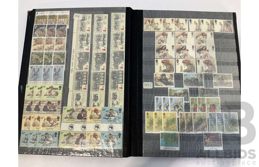 Album of United Kingdom Mint Stamps, Blocks, Strips and Mini Sheets, Examples Spanning 1979 to 1993