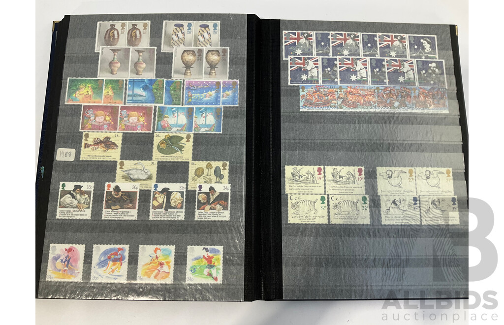 Album of United Kingdom Mint Stamps, Blocks, Strips and Mini Sheets, Examples Spanning 1979 to 1993