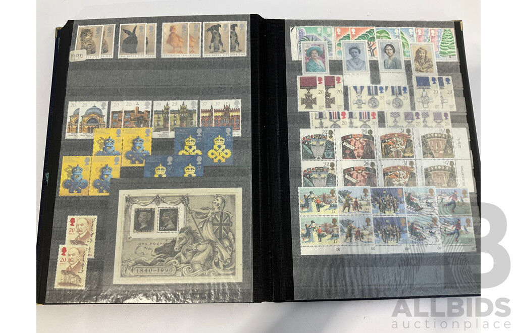 Album of United Kingdom Mint Stamps, Blocks, Strips and Mini Sheets, Examples Spanning 1979 to 1993