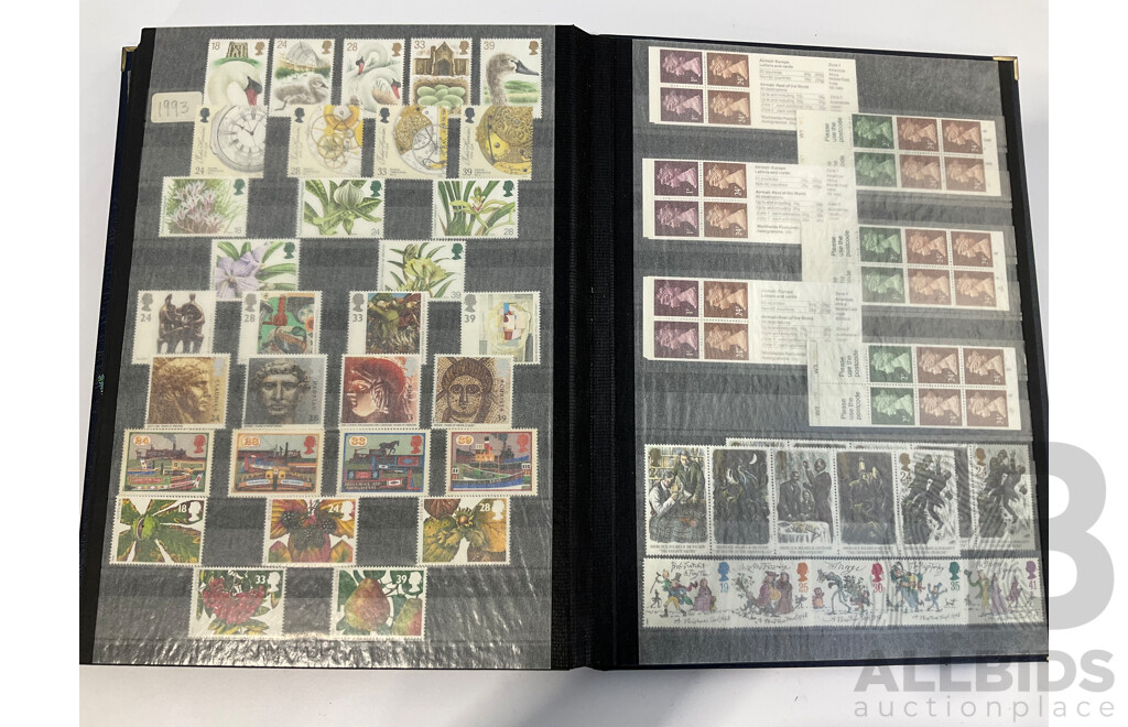 Album of United Kingdom Mint Stamps, Blocks, Strips and Mini Sheets, Examples Spanning 1979 to 1993