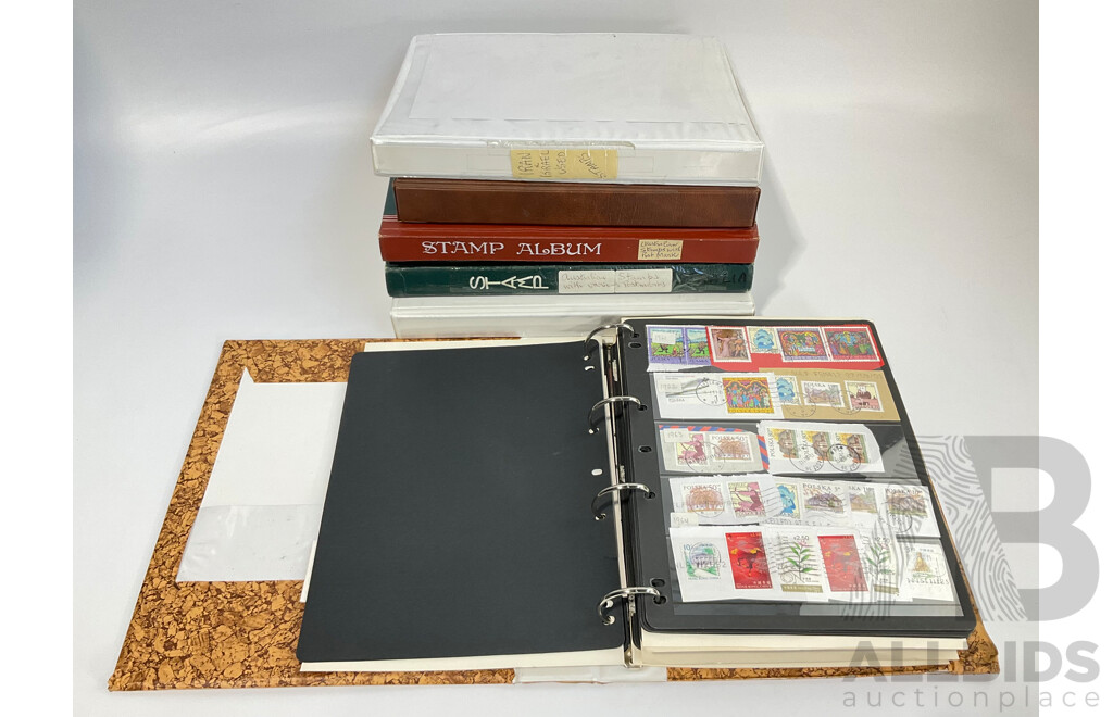 Six Albums of Cancelled Stamps and Prepaid Envelopes Including Australia, Iran, Israel, Spain, Singapore, Poland, Hong Kong