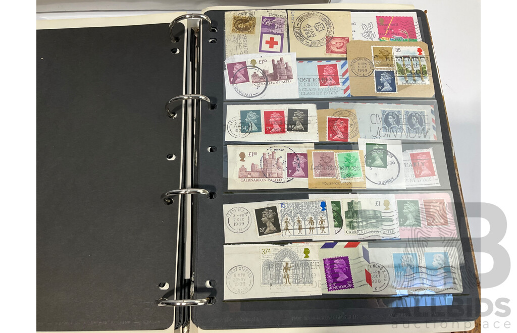Six Albums of Cancelled Stamps and Prepaid Envelopes Including Australia, Iran, Israel, Spain, Singapore, Poland, Hong Kong