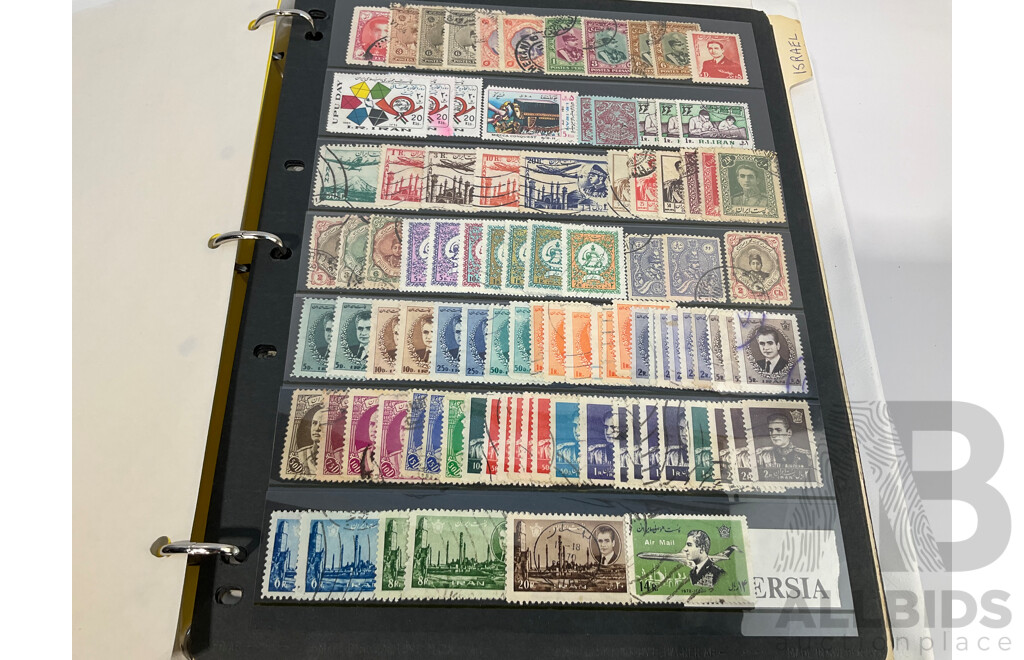 Six Albums of Cancelled Stamps and Prepaid Envelopes Including Australia, Iran, Israel, Spain, Singapore, Poland, Hong Kong
