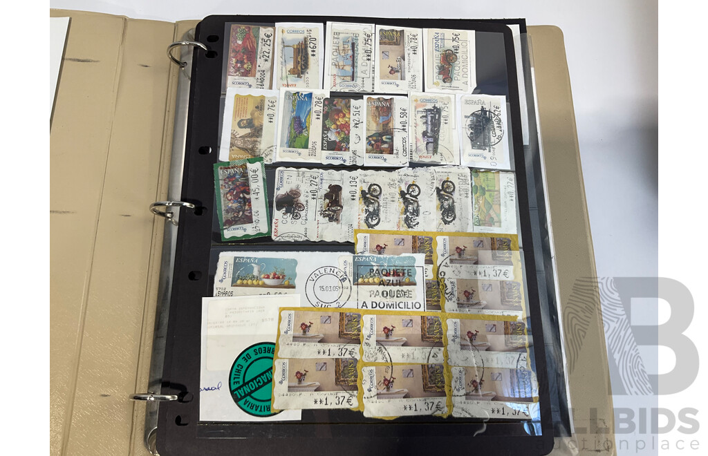 Six Albums of Cancelled Stamps and Prepaid Envelopes Including Australia, Iran, Israel, Spain, Singapore, Poland, Hong Kong