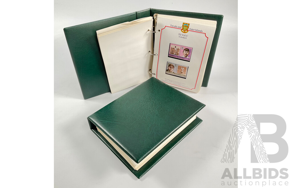 Two Leaders of the World Tuvalu and Outer Island 1984-85 Stamp Collections Including Locomotives, Cricket, Monarchy, Automobiles, Flowers