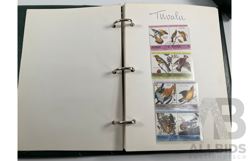 Two Leaders of the World Tuvalu and Outer Island 1984-85 Stamp Collections Including Locomotives, Cricket, Monarchy, Automobiles, Flowers