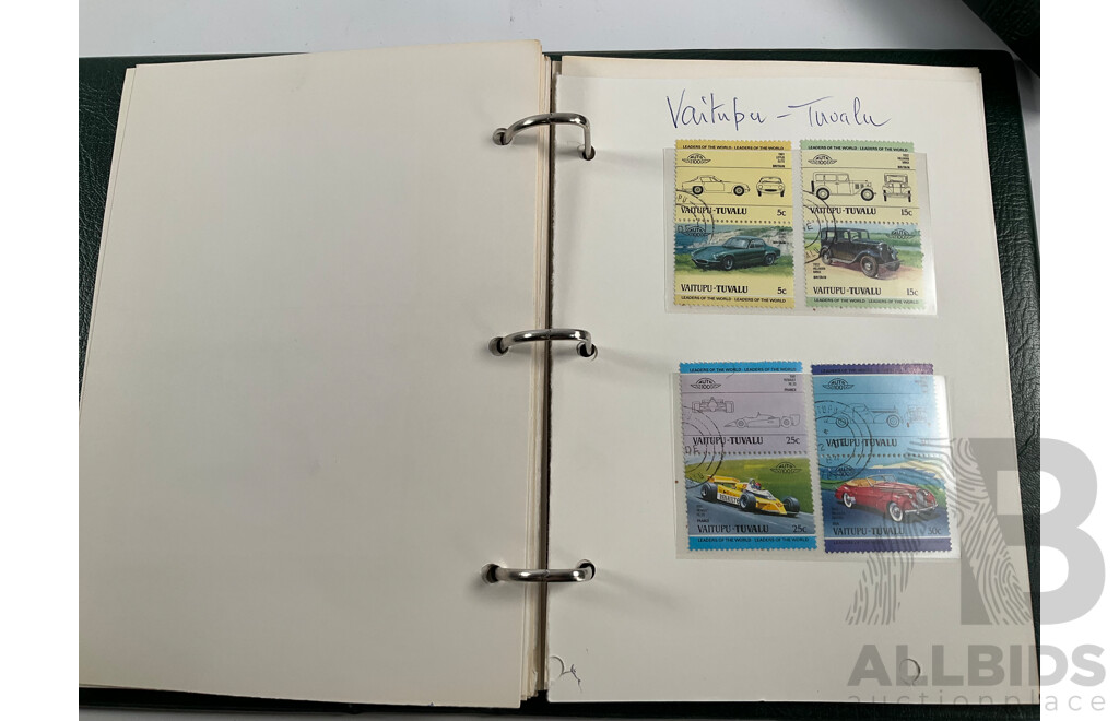 Two Leaders of the World Tuvalu and Outer Island 1984-85 Stamp Collections Including Locomotives, Cricket, Monarchy, Automobiles, Flowers