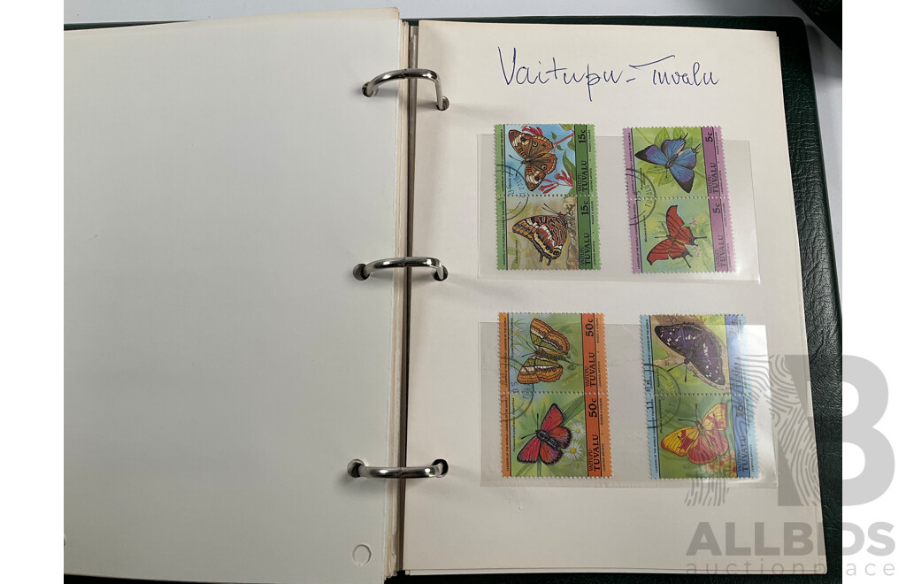 Two Leaders of the World Tuvalu and Outer Island 1984-85 Stamp Collections Including Locomotives, Cricket, Monarchy, Automobiles, Flowers