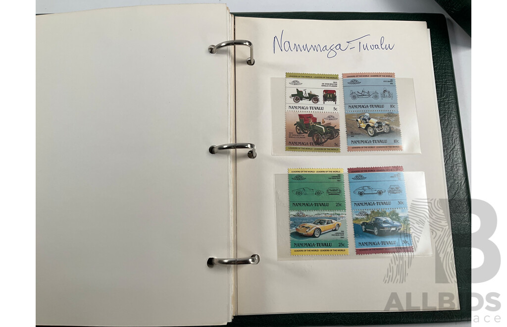 Two Leaders of the World Tuvalu and Outer Island 1984-85 Stamp Collections Including Locomotives, Cricket, Monarchy, Automobiles, Flowers