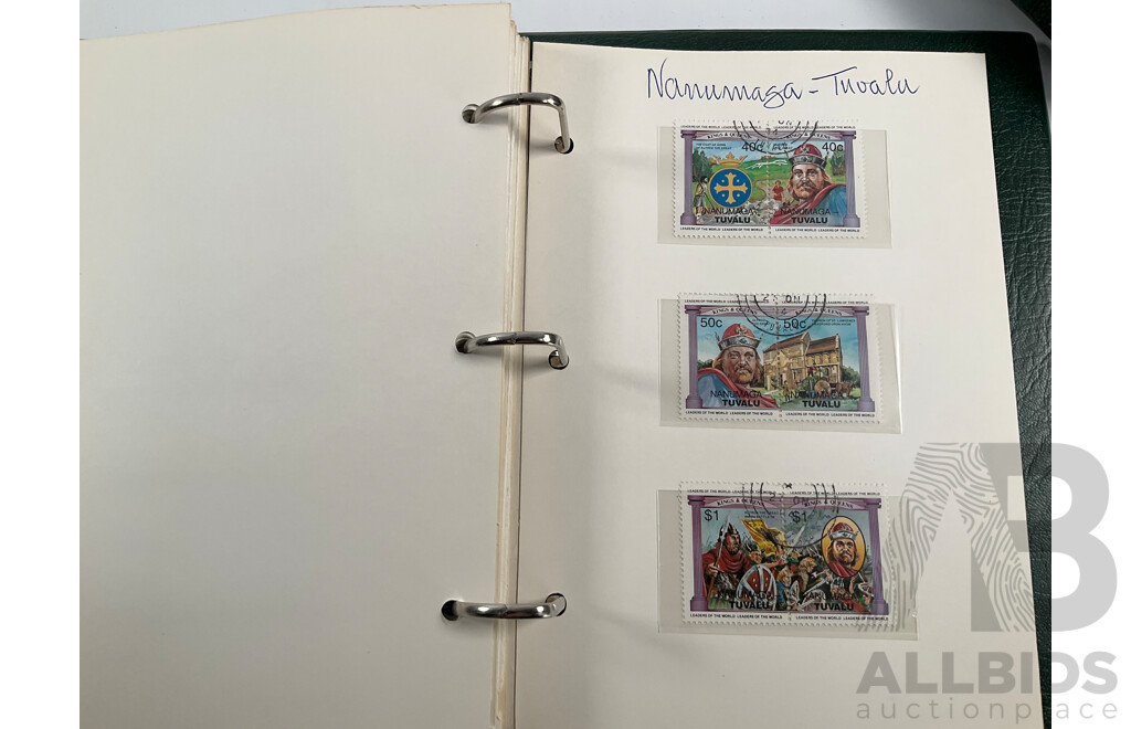 Two Leaders of the World Tuvalu and Outer Island 1984-85 Stamp Collections Including Locomotives, Cricket, Monarchy, Automobiles, Flowers