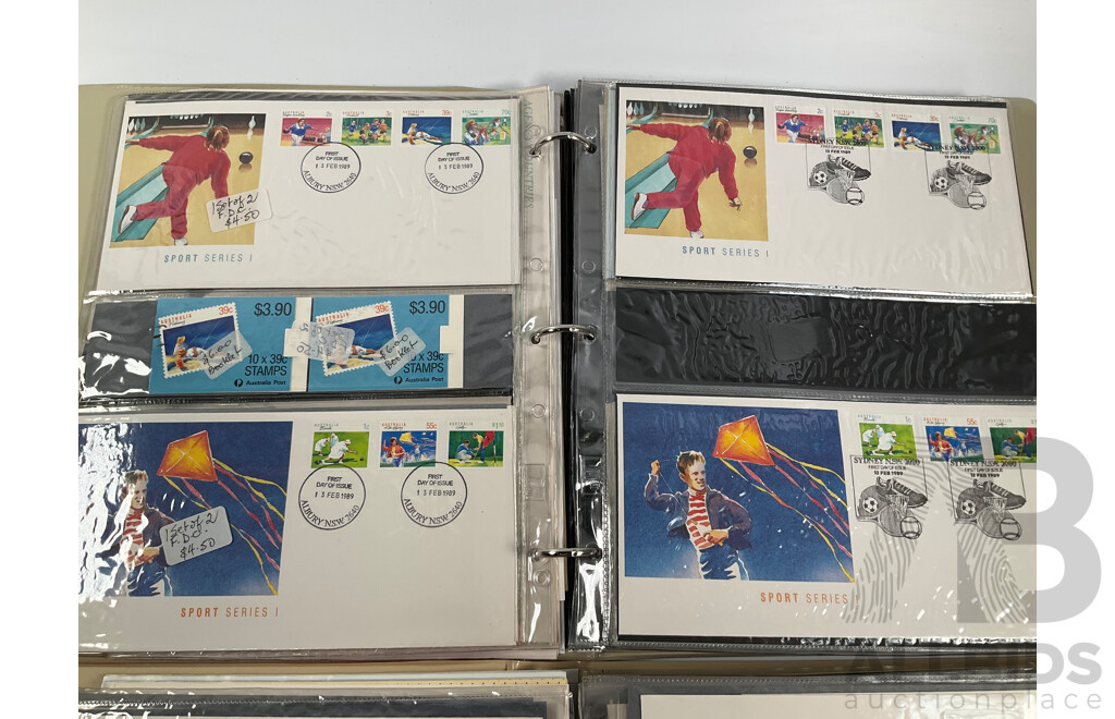 Two Albums of Australian Stamp Booklets, First Day Covers and Stamp Bulletins, Examples Spanning January 1988 to September 1989, Face Value of Stamp Booklets Approximately $105