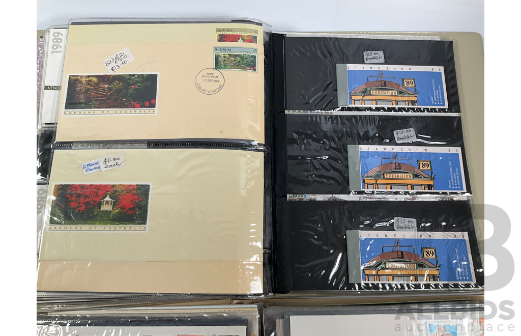 Two Albums of Australian Stamp Booklets, First Day Covers and Stamp Bulletins, Examples Spanning January 1988 to September 1989, Face Value of Stamp Booklets Approximately $105