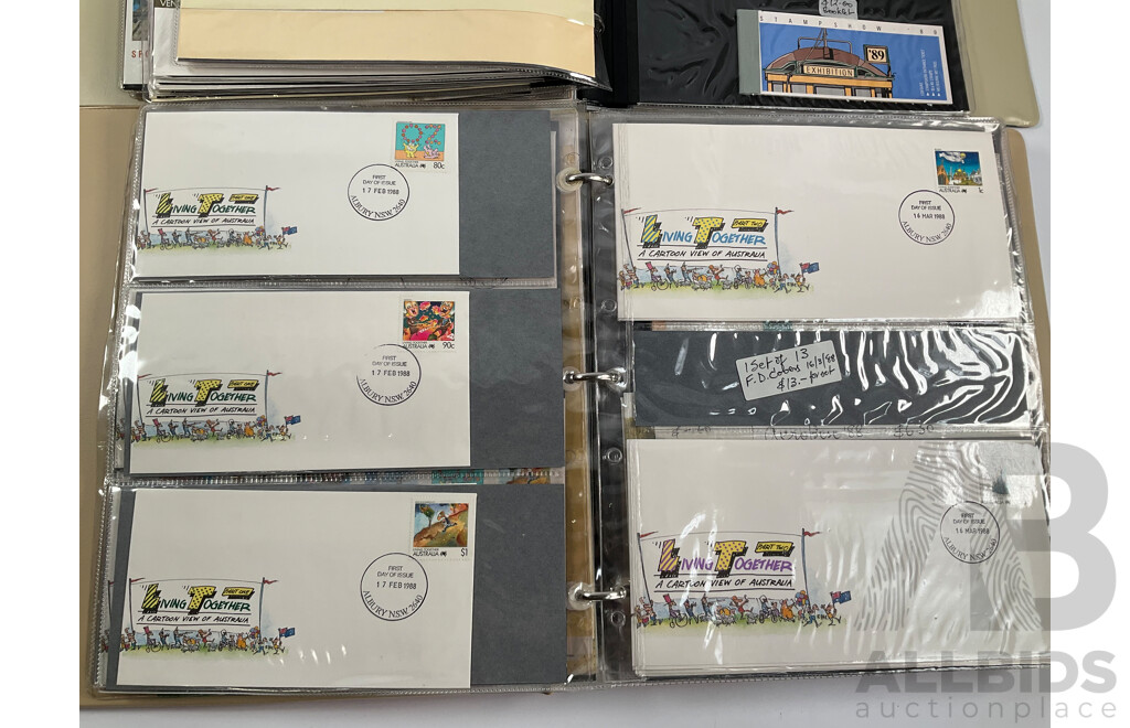 Two Albums of Australian Stamp Booklets, First Day Covers and Stamp Bulletins, Examples Spanning January 1988 to September 1989, Face Value of Stamp Booklets Approximately $105