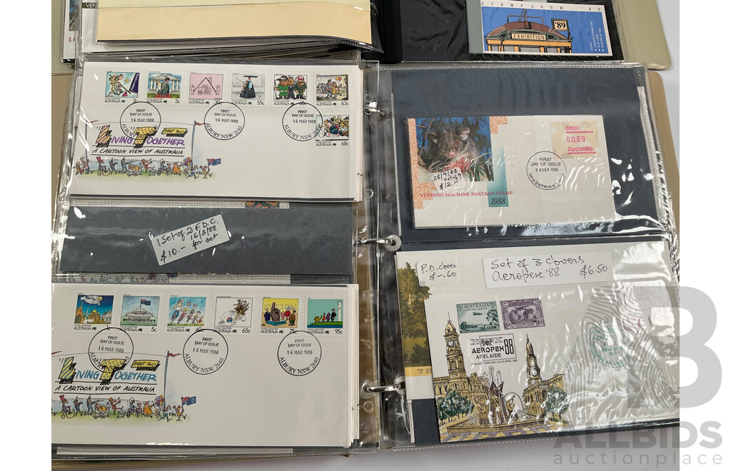 Two Albums of Australian Stamp Booklets, First Day Covers and Stamp Bulletins, Examples Spanning January 1988 to September 1989, Face Value of Stamp Booklets Approximately $105