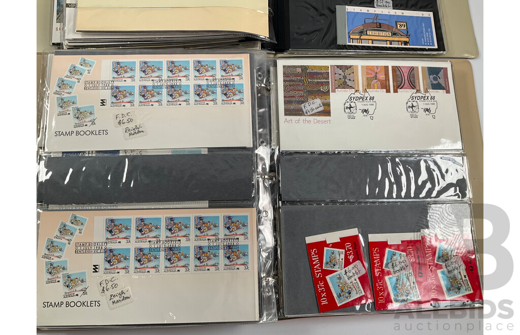Two Albums of Australian Stamp Booklets, First Day Covers and Stamp Bulletins, Examples Spanning January 1988 to September 1989, Face Value of Stamp Booklets Approximately $105