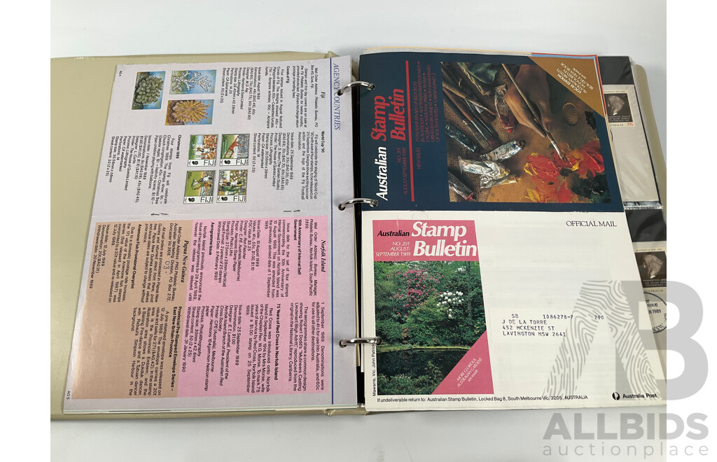 Two Albums of Australian Stamp Booklets, First Day Covers and Stamp Bulletins, Examples Spanning January 1988 to September 1989, Face Value of Stamp Booklets Approximately $105