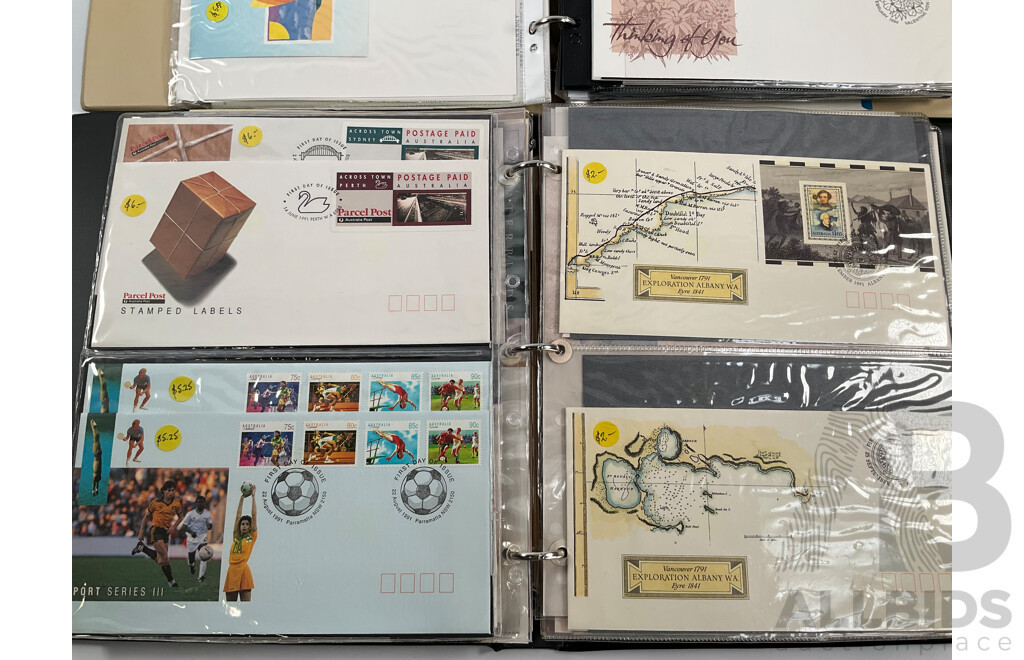 Two Albums of Australian Stamp Booklets, First Day Covers and Stamp Bulletins, Examples Spanning February 1990 to November 1991, Face Value of Stamp Booklets Approximately $37
