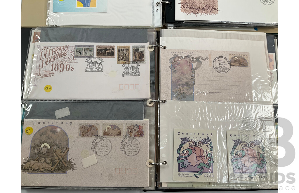 Two Albums of Australian Stamp Booklets, First Day Covers and Stamp Bulletins, Examples Spanning February 1990 to November 1991, Face Value of Stamp Booklets Approximately $37