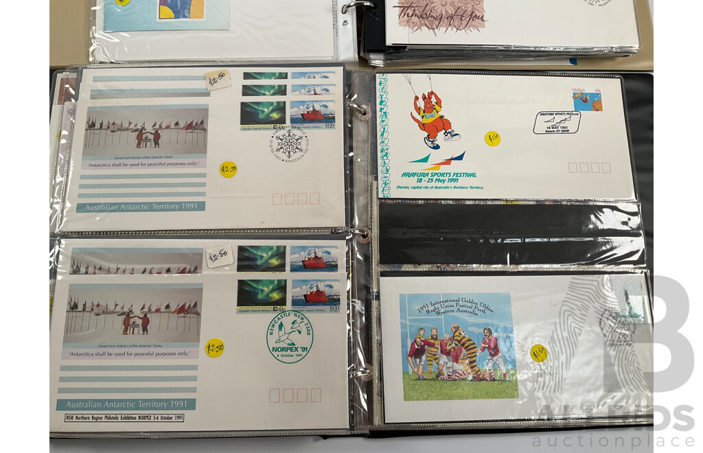 Two Albums of Australian Stamp Booklets, First Day Covers and Stamp Bulletins, Examples Spanning February 1990 to November 1991, Face Value of Stamp Booklets Approximately $37