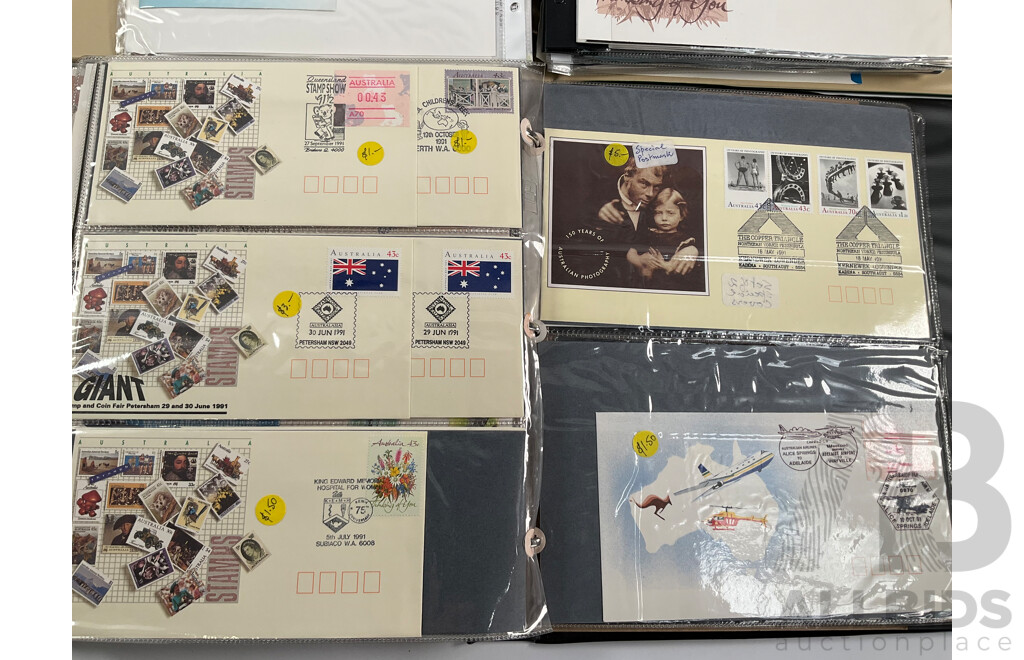 Two Albums of Australian Stamp Booklets, First Day Covers and Stamp Bulletins, Examples Spanning February 1990 to November 1991, Face Value of Stamp Booklets Approximately $37