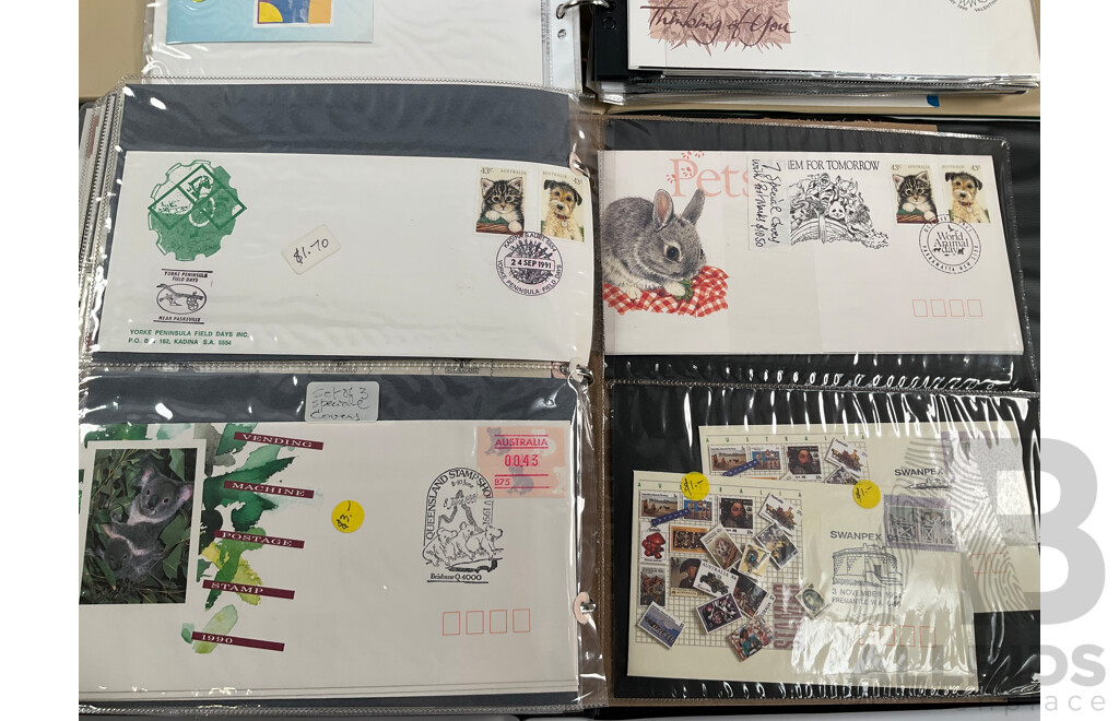 Two Albums of Australian Stamp Booklets, First Day Covers and Stamp Bulletins, Examples Spanning February 1990 to November 1991, Face Value of Stamp Booklets Approximately $37