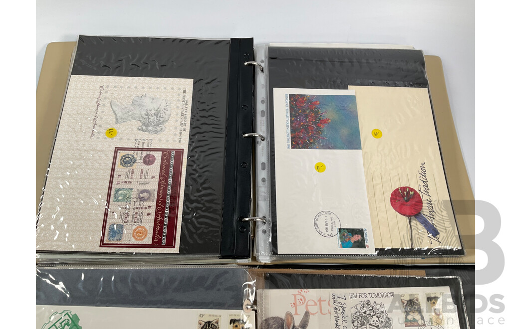 Two Albums of Australian Stamp Booklets, First Day Covers and Stamp Bulletins, Examples Spanning February 1990 to November 1991, Face Value of Stamp Booklets Approximately $37