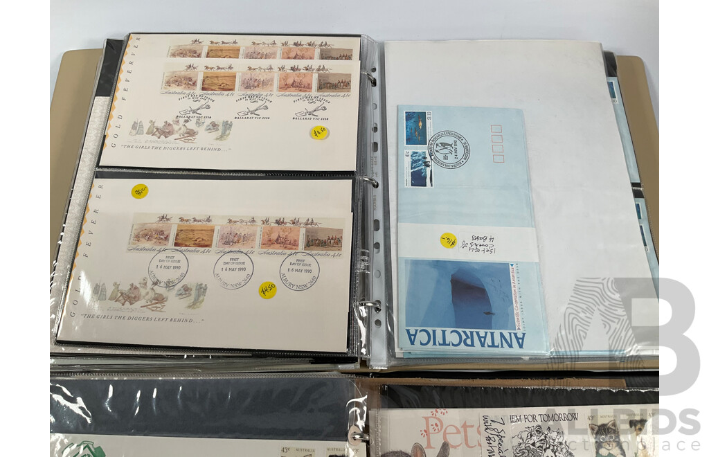 Two Albums of Australian Stamp Booklets, First Day Covers and Stamp Bulletins, Examples Spanning February 1990 to November 1991, Face Value of Stamp Booklets Approximately $37
