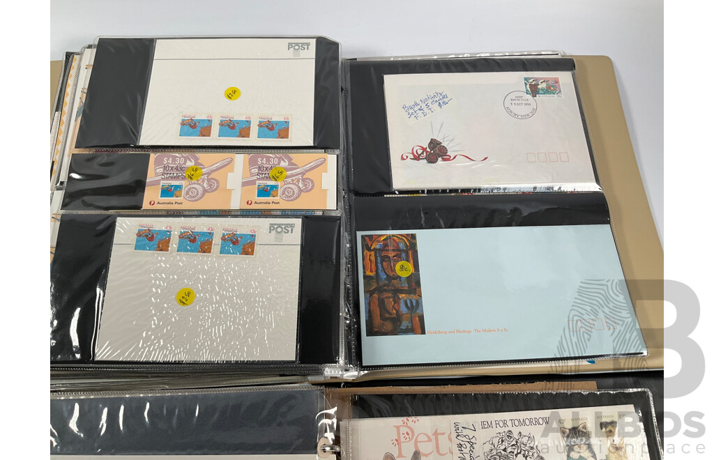 Two Albums of Australian Stamp Booklets, First Day Covers and Stamp Bulletins, Examples Spanning February 1990 to November 1991, Face Value of Stamp Booklets Approximately $37