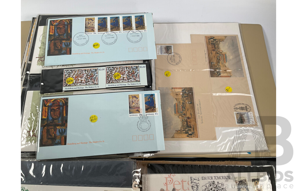 Two Albums of Australian Stamp Booklets, First Day Covers and Stamp Bulletins, Examples Spanning February 1990 to November 1991, Face Value of Stamp Booklets Approximately $37