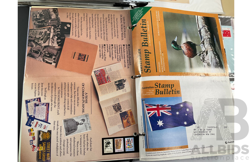 Two Albums of Australian Stamp Booklets, First Day Covers and Stamp Bulletins, Examples Spanning February 1990 to November 1991, Face Value of Stamp Booklets Approximately $37