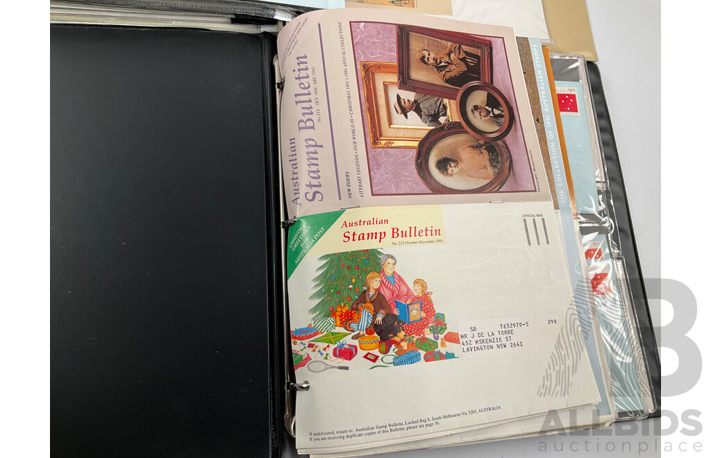 Two Albums of Australian Stamp Booklets, First Day Covers and Stamp Bulletins, Examples Spanning February 1990 to November 1991, Face Value of Stamp Booklets Approximately $37