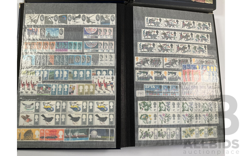 United Kingdom Mint Stamp Album Spanning 1930's to 1970's Including Blocks, Mini Sheets, Sets, Multiples with Album of Cancelled Stamps Spanning 1880's to 1980’s