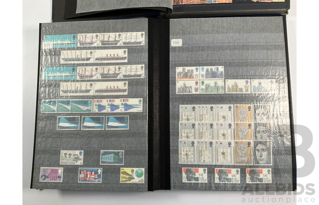 United Kingdom Mint Stamp Album Spanning 1930's to 1970's Including Blocks, Mini Sheets, Sets, Multiples with Album of Cancelled Stamps Spanning 1880's to 1980’s