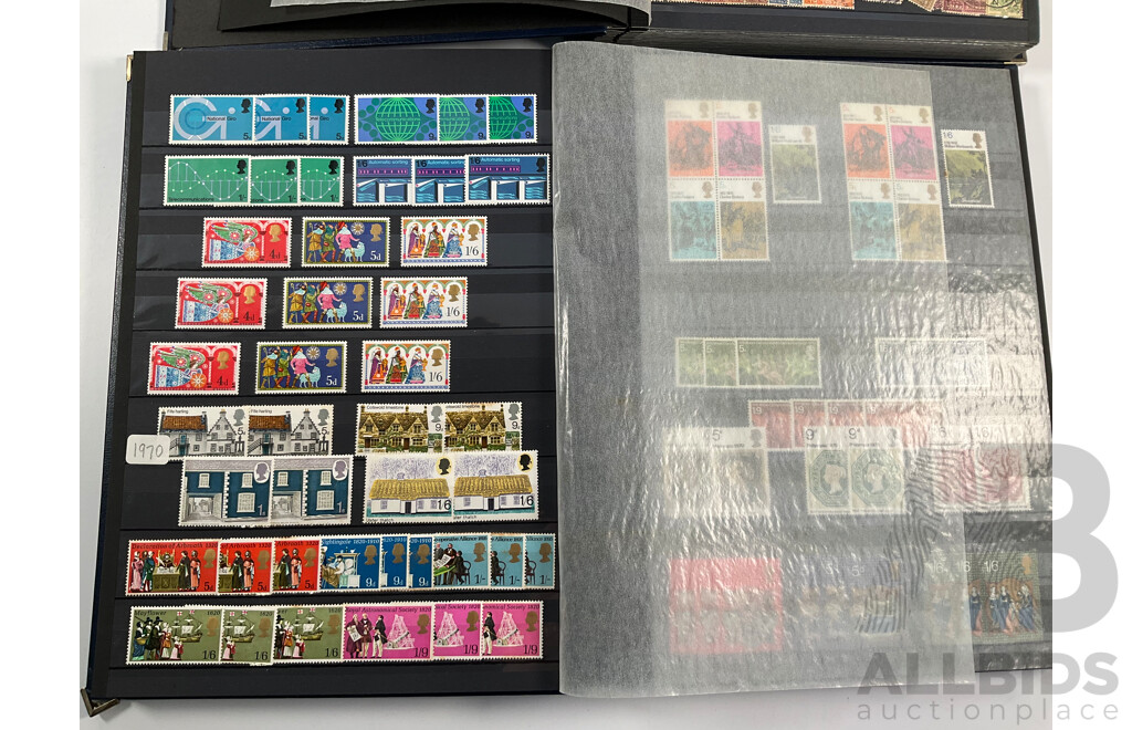 United Kingdom Mint Stamp Album Spanning 1930's to 1970's Including Blocks, Mini Sheets, Sets, Multiples with Album of Cancelled Stamps Spanning 1880's to 1980’s