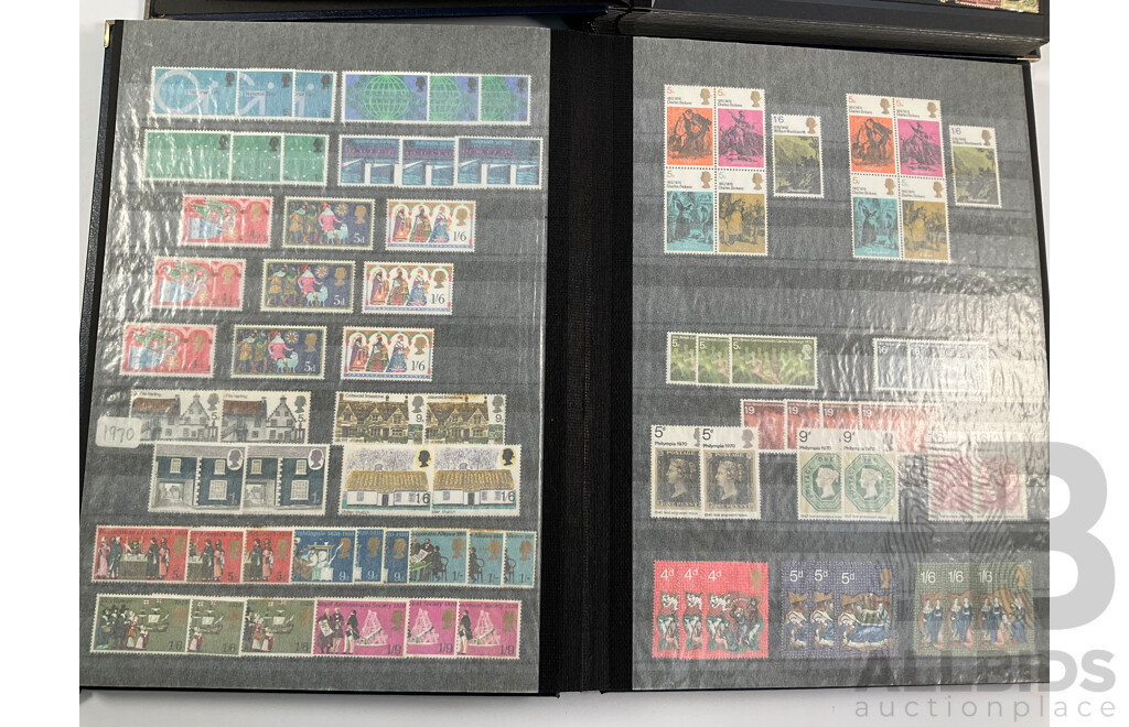 United Kingdom Mint Stamp Album Spanning 1930's to 1970's Including Blocks, Mini Sheets, Sets, Multiples with Album of Cancelled Stamps Spanning 1880's to 1980’s