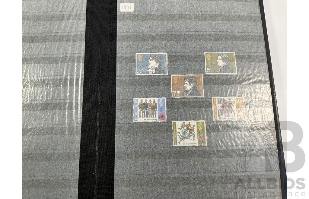 United Kingdom Mint Stamp Album Spanning 1930's to 1970's Including Blocks, Mini Sheets, Sets, Multiples with Album of Cancelled Stamps Spanning 1880's to 1980’s