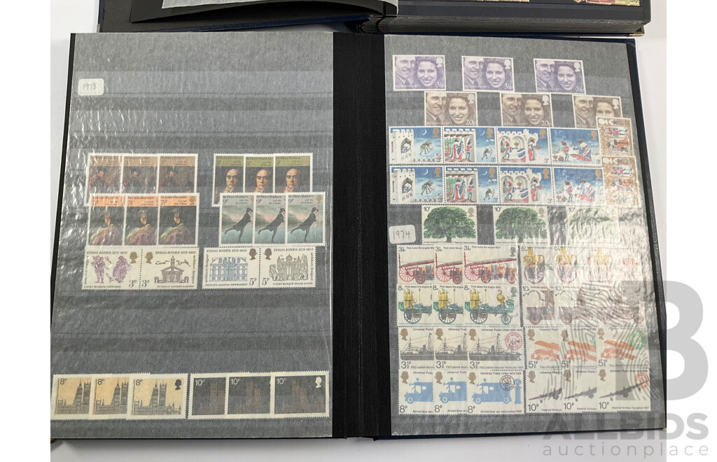 United Kingdom Mint Stamp Album Spanning 1930's to 1970's Including Blocks, Mini Sheets, Sets, Multiples with Album of Cancelled Stamps Spanning 1880's to 1980’s
