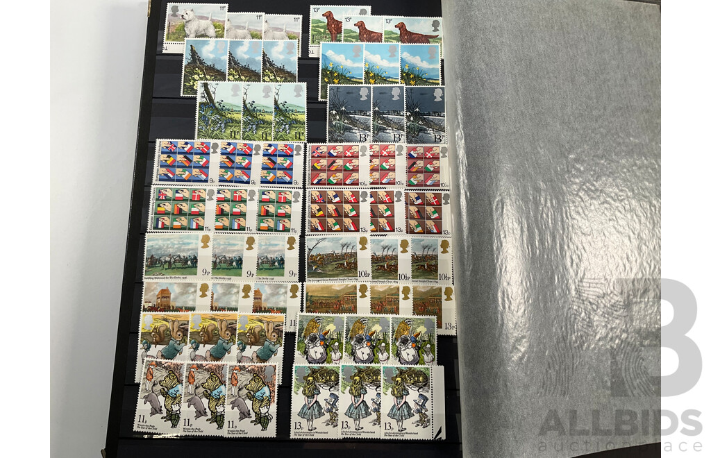 United Kingdom Mint Stamp Album Spanning 1930's to 1970's Including Blocks, Mini Sheets, Sets, Multiples with Album of Cancelled Stamps Spanning 1880's to 1980’s