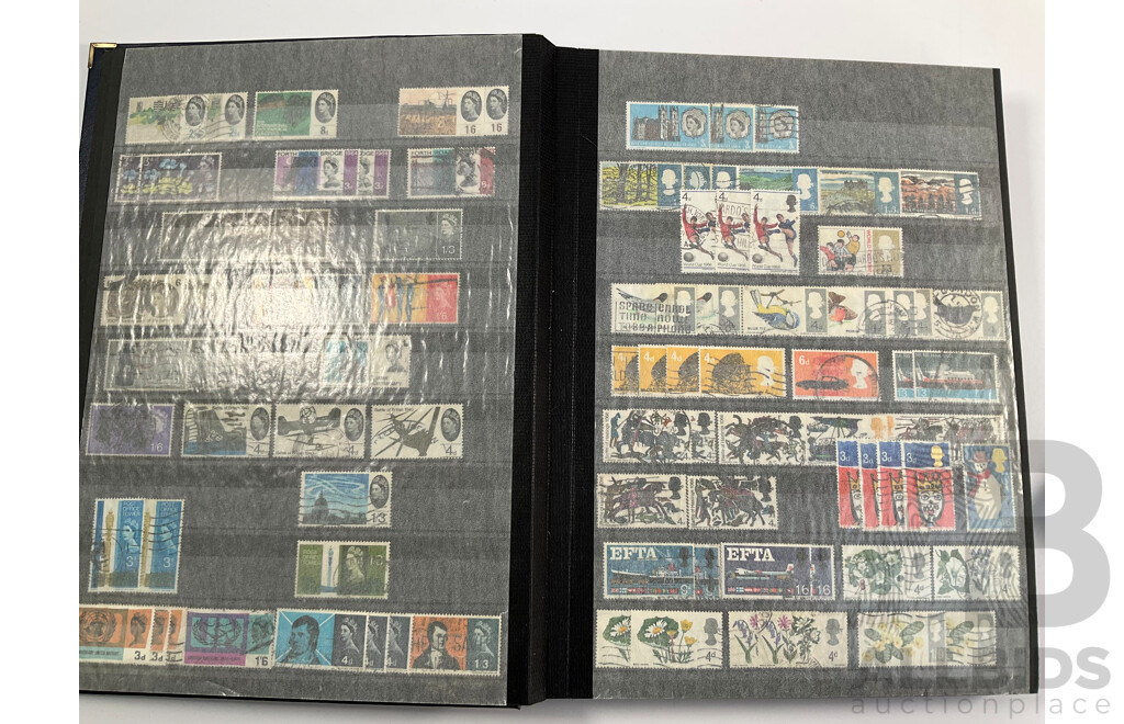 United Kingdom Mint Stamp Album Spanning 1930's to 1970's Including Blocks, Mini Sheets, Sets, Multiples with Album of Cancelled Stamps Spanning 1880's to 1980’s