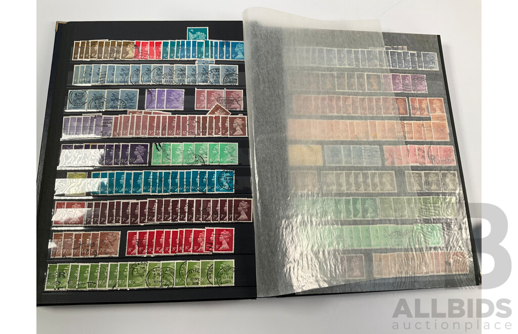 United Kingdom Mint Stamp Album Spanning 1930's to 1970's Including Blocks, Mini Sheets, Sets, Multiples with Album of Cancelled Stamps Spanning 1880's to 1980’s