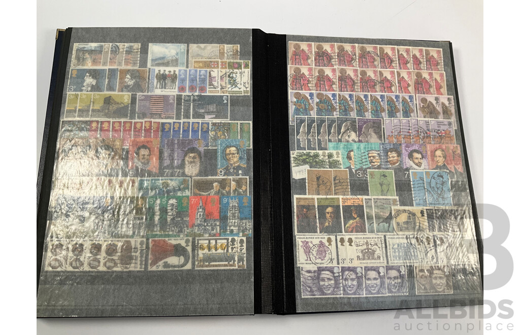 United Kingdom Mint Stamp Album Spanning 1930's to 1970's Including Blocks, Mini Sheets, Sets, Multiples with Album of Cancelled Stamps Spanning 1880's to 1980’s