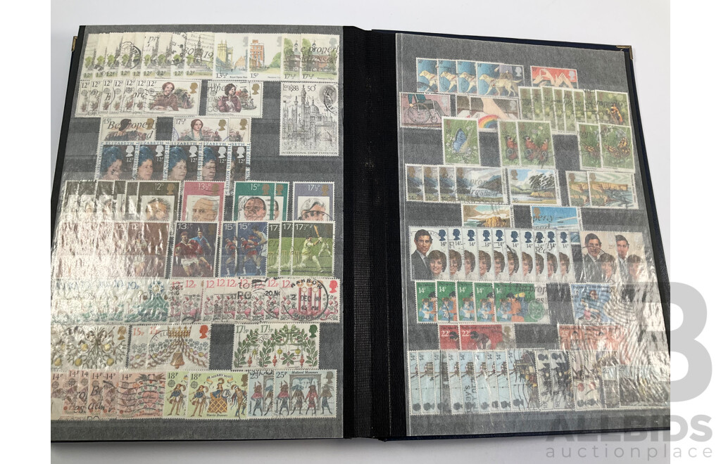 United Kingdom Mint Stamp Album Spanning 1930's to 1970's Including Blocks, Mini Sheets, Sets, Multiples with Album of Cancelled Stamps Spanning 1880's to 1980’s