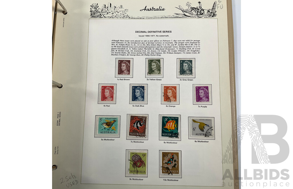 Seven Seas Album of Australian Stamps, Spanning 1966 to 1978, Multiples of Sets of Each Year, Mostly Mint