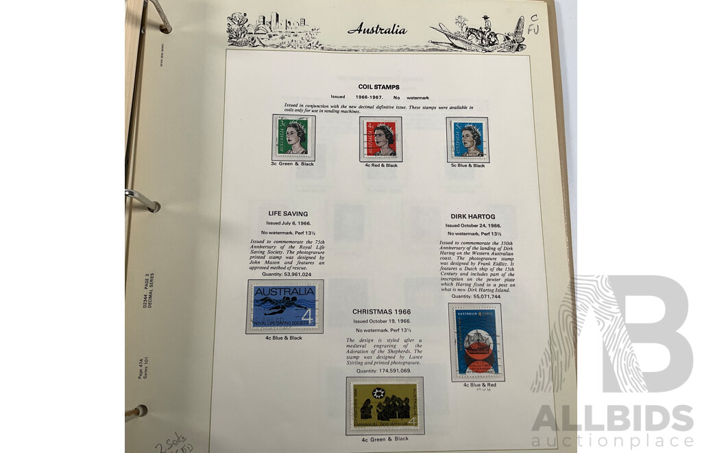 Seven Seas Album of Australian Stamps, Spanning 1966 to 1978, Multiples of Sets of Each Year, Mostly Mint