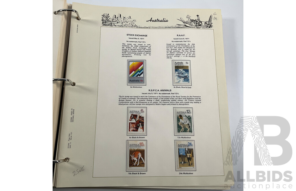 Seven Seas Album of Australian Stamps, Spanning 1966 to 1978, Multiples of Sets of Each Year, Mostly Mint