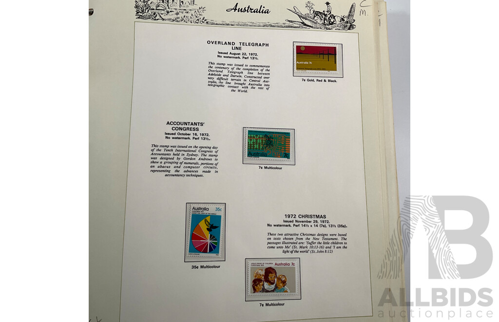 Seven Seas Album of Australian Stamps, Spanning 1966 to 1978, Multiples of Sets of Each Year, Mostly Mint