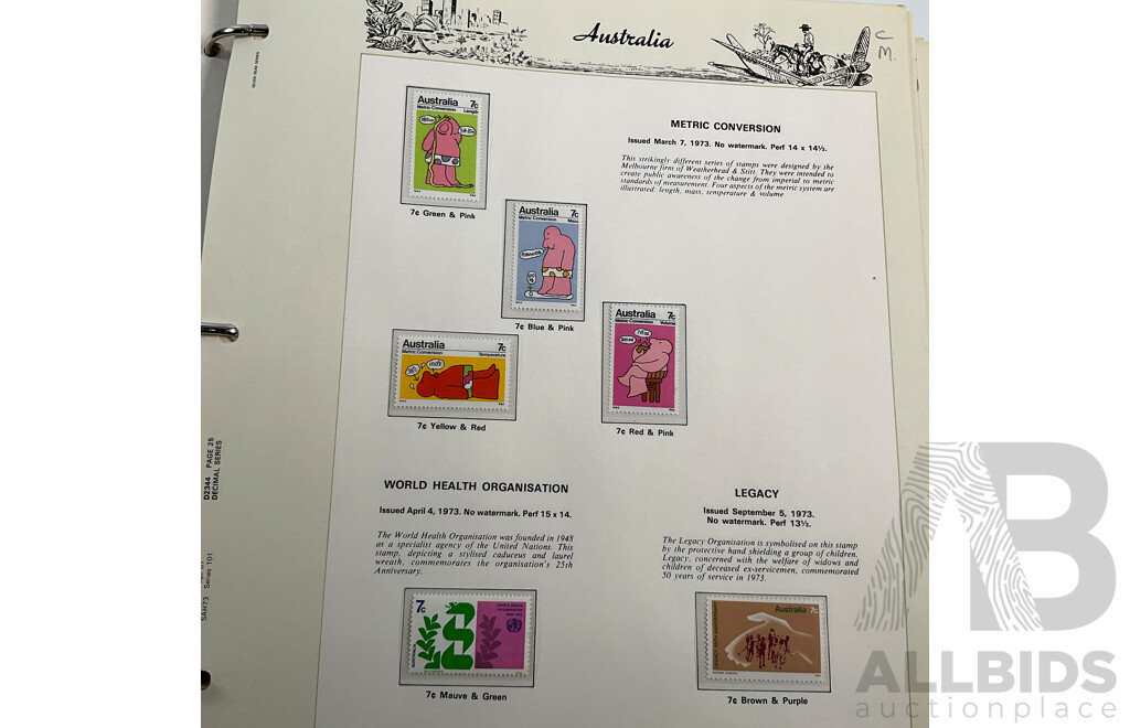 Seven Seas Album of Australian Stamps, Spanning 1966 to 1978, Multiples of Sets of Each Year, Mostly Mint