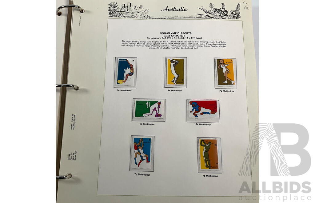 Seven Seas Album of Australian Stamps, Spanning 1966 to 1978, Multiples of Sets of Each Year, Mostly Mint