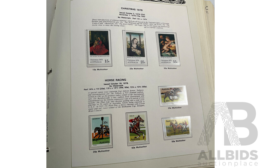 Seven Seas Album of Australian Stamps, Spanning 1966 to 1978, Multiples of Sets of Each Year, Mostly Mint