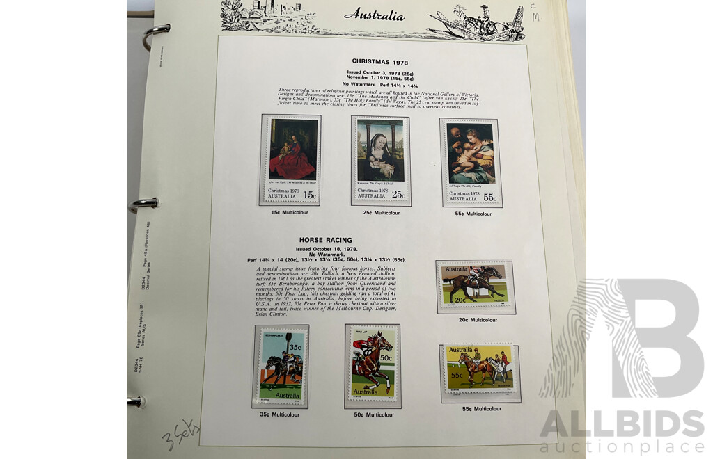 Seven Seas Album of Australian Stamps, Spanning 1966 to 1978, Multiples of Sets of Each Year, Mostly Mint